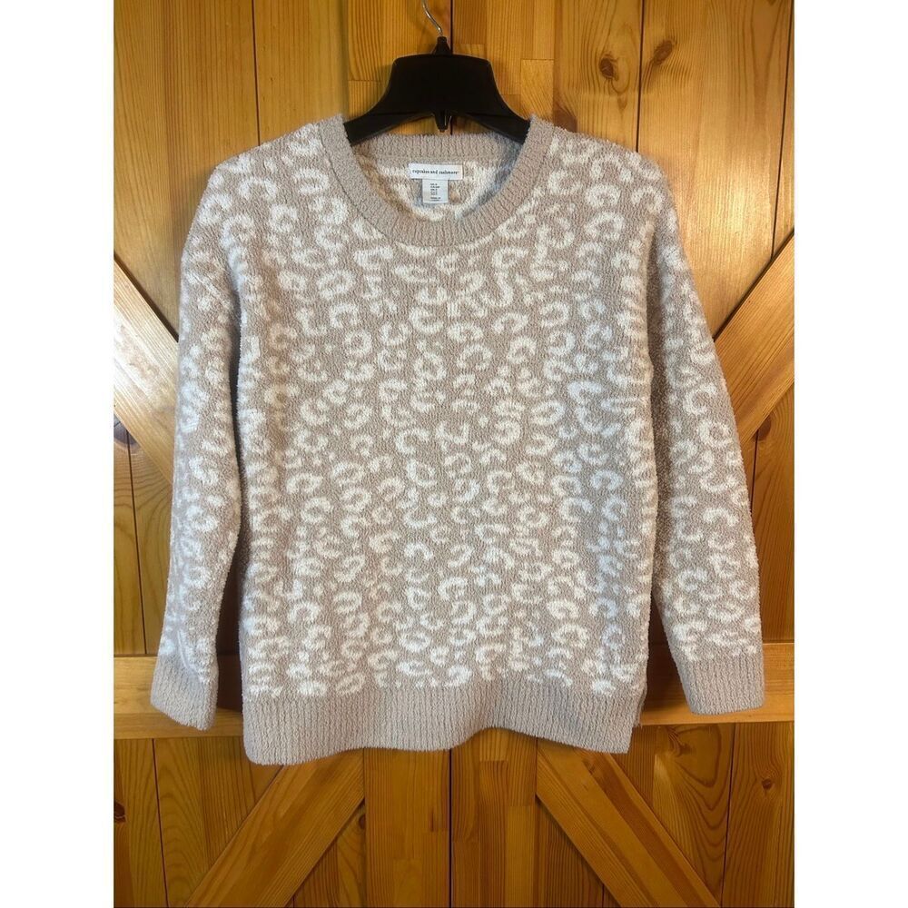 Cupcakes And Cashmere Pullover Leopard Print Sweater Tan White Size Small (5681)